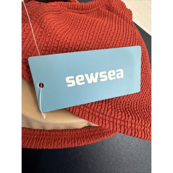 Women's S Two-Piece High Waist Bikini Swimsuit Textured Pumpkin Rust NWT - Picture 10 of 16